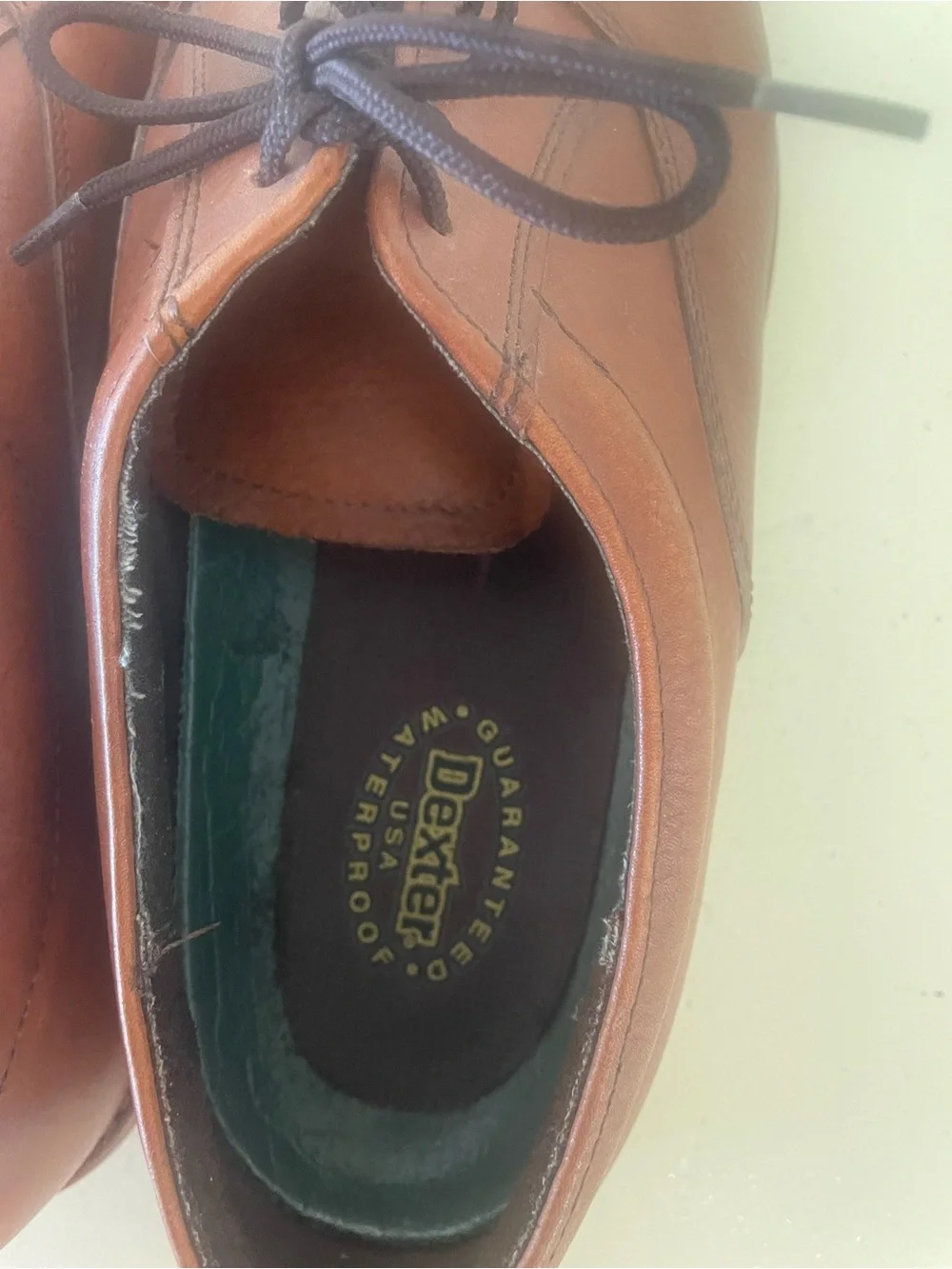 Dexter Brown Leather Oxford Shoes lace Up Rubber Soles Waterproof 12M USA Vtg